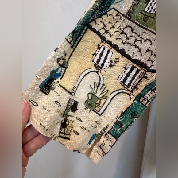 Chico's Art To Wear 100% Linen Pueblo South American Landscape Blouse Size Large - Picture 11 of 14